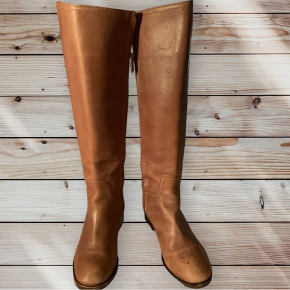 ** Tory Burch Brown Leather Knee High Riding Boots - Picture 1 of 9